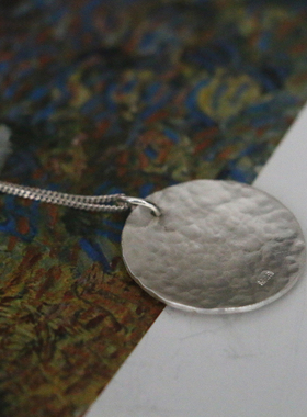 999纯银圆锤纹文艺复古长项链