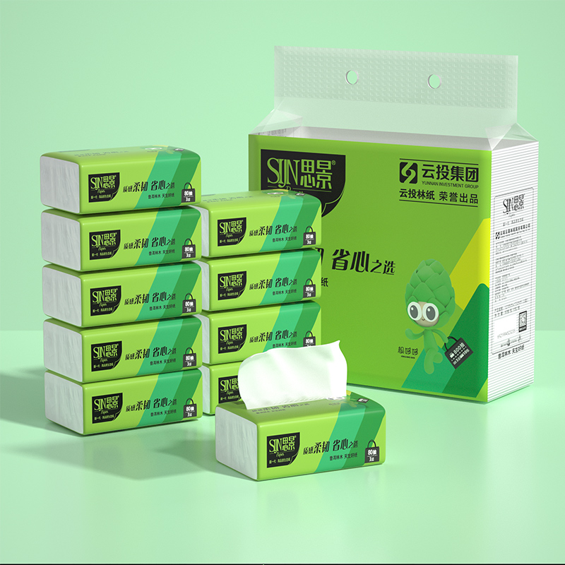 思景纸巾抽纸家用实惠装整箱卫生纸擦手纸10包母婴可用便捷装抽纸