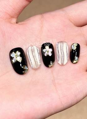 【黑金繁花】重工黑色鎏金立体小花手工穿戴甲贵气高级感显白美甲