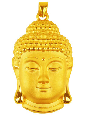 18K金沙金3D佛头项链吊坠镀金如来佛祖男女款个性挂坠 首饰配件