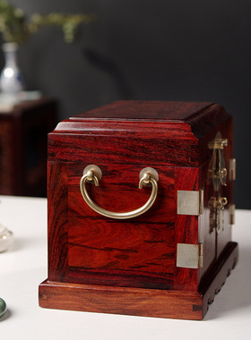 印度小叶紫檀首饰盒复古红木制整板中式珠宝收纳盒卧室饰品官皮箱