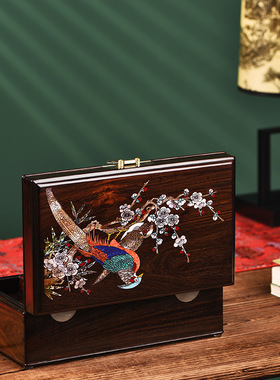 大红酸枝螺钿首饰盒红木手饰品收纳盒复古珠宝盒结婚陪嫁珠宝盒子