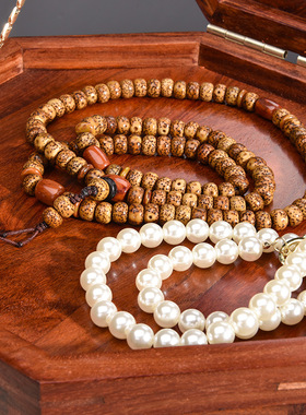 赞比亚血檀红木八角旋转首饰盒实木雕花镜箱古风中国风大容量