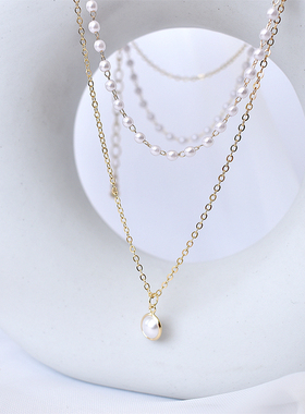 珍珠项链ins双层女潮脖颈十字架