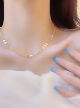 轻奢小众设计感金色圆片项链女