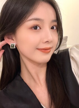 法式复古棋盘格耳钉女
