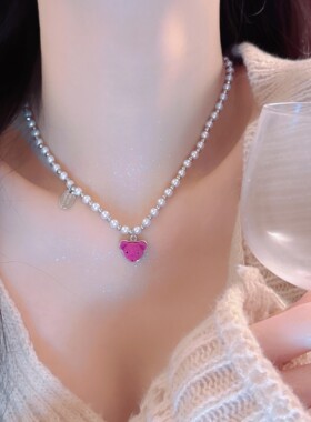 甜美可爱小熊珍珠项链