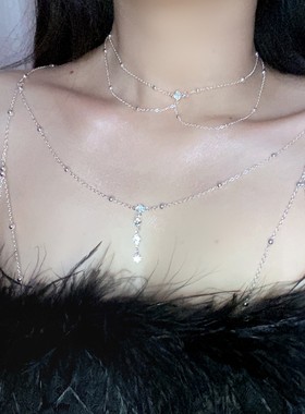 杨超越同款流苏水钻胸链身体链