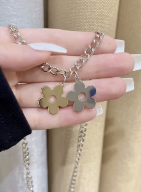 冷淡风金银撞色花朵项链女