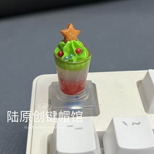 创意圣诞奶茶键帽透明透光十字轴游戏机械键盘帽可爱个性方底键帽 - 图0