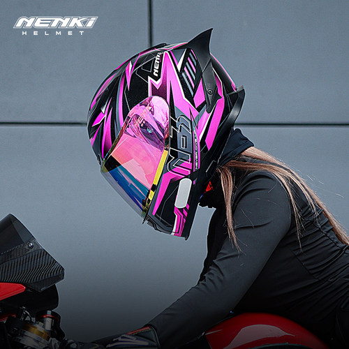 NENKI情侣摩托车头盔男女机车赛车四季全盔儿童防雾大尾翼3C认证 - 图1