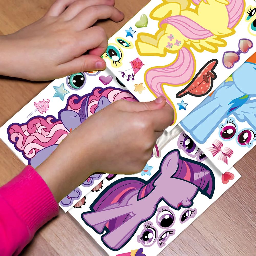 6/12Sheets DIY Pony Puzzle Stickers Make a Face Cute Unicorn-图1