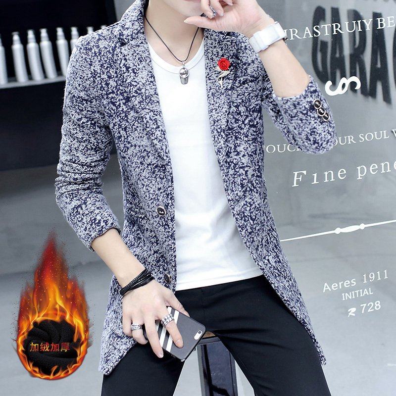 中长款男韩版2020新款秋冬季加绒 佐纳仕西服
