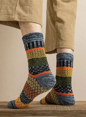 5 Pairs Winter Men's Socks Thicken Wool Socks Warm Men Retro