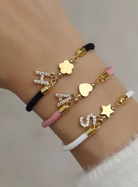 Trendy Pave Cubic A-Z Initial Letter Women Bracelet Star Hea