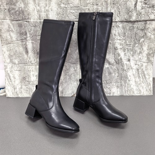 索菲娅正品断码方头骑士靴女冬季黑色侧拉链粗跟高筒靴百搭女长靴 - 图2