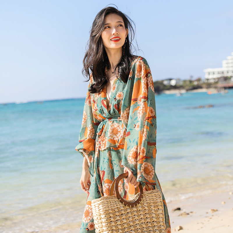 夏季新款收腰沙滩裤波西米亚阔腿裤 lumigon休闲裤