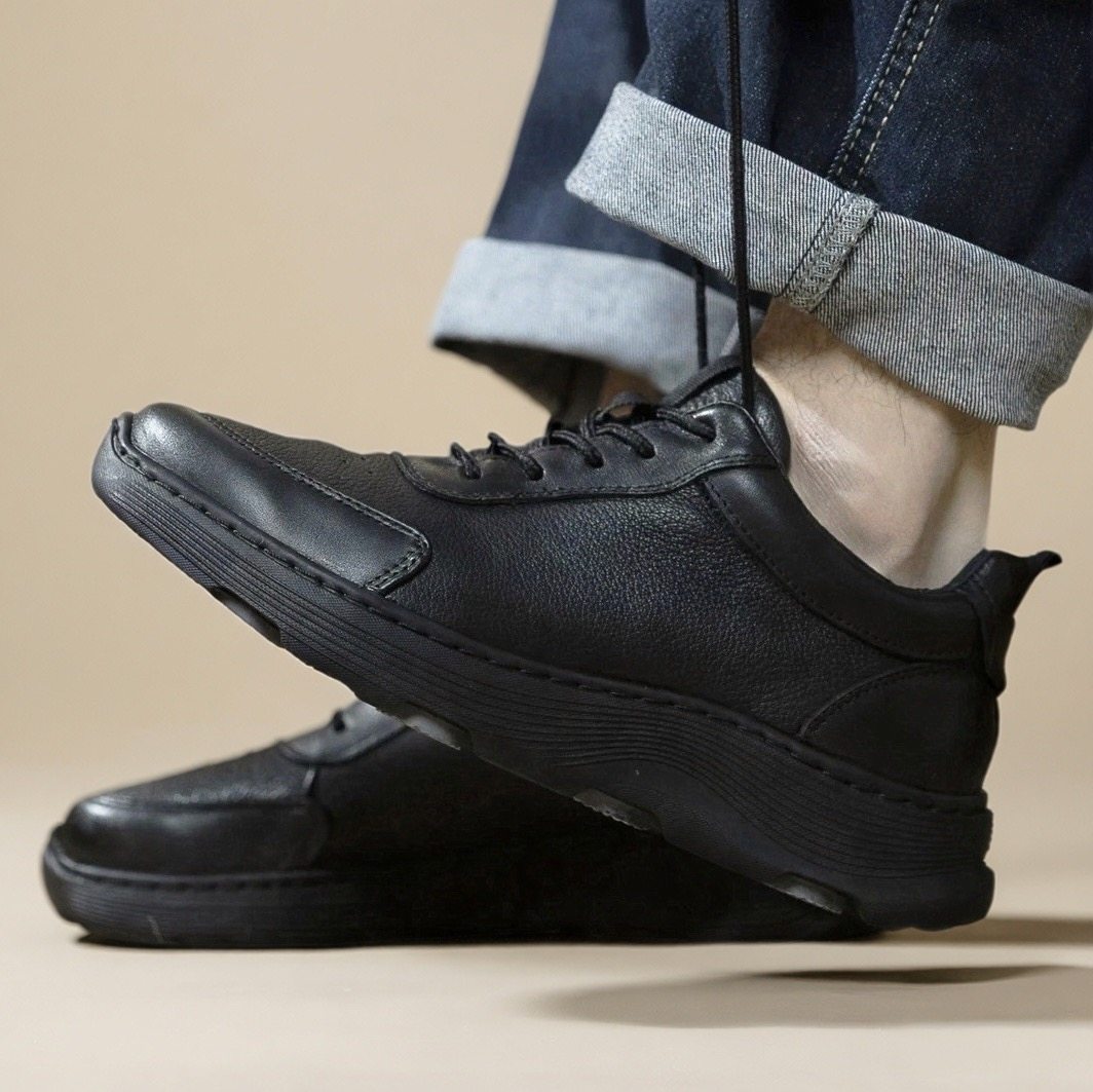 商务通勤运动休闲皮鞋男黑色宽头真皮男鞋厚底减震轻便老爹鞋冬季,淘宝优惠券,粉丝福利购,淘宝优惠卷