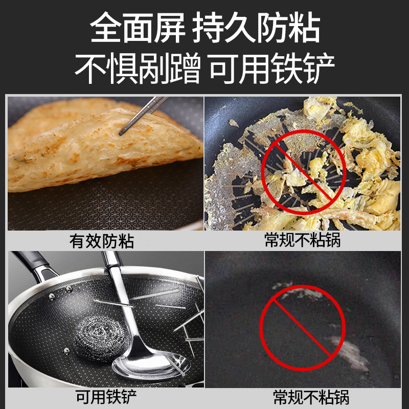 爱仕达有钛蜂窝不粘锅炒锅家用不锈钢炒菜锅晶刚甲钛瓷锅CC32E6Q
