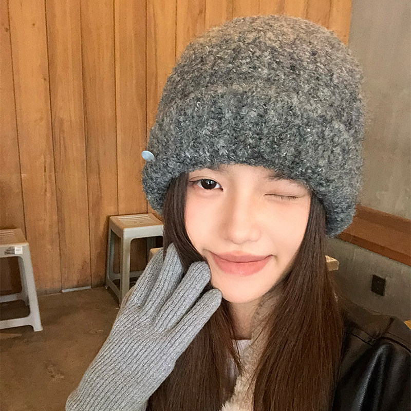 Charn Kiond 日本设计师联名款灰色护耳毛线帽毛绒百搭包头冷帽潮,淘宝优惠券,粉丝福利购,淘宝优惠卷
