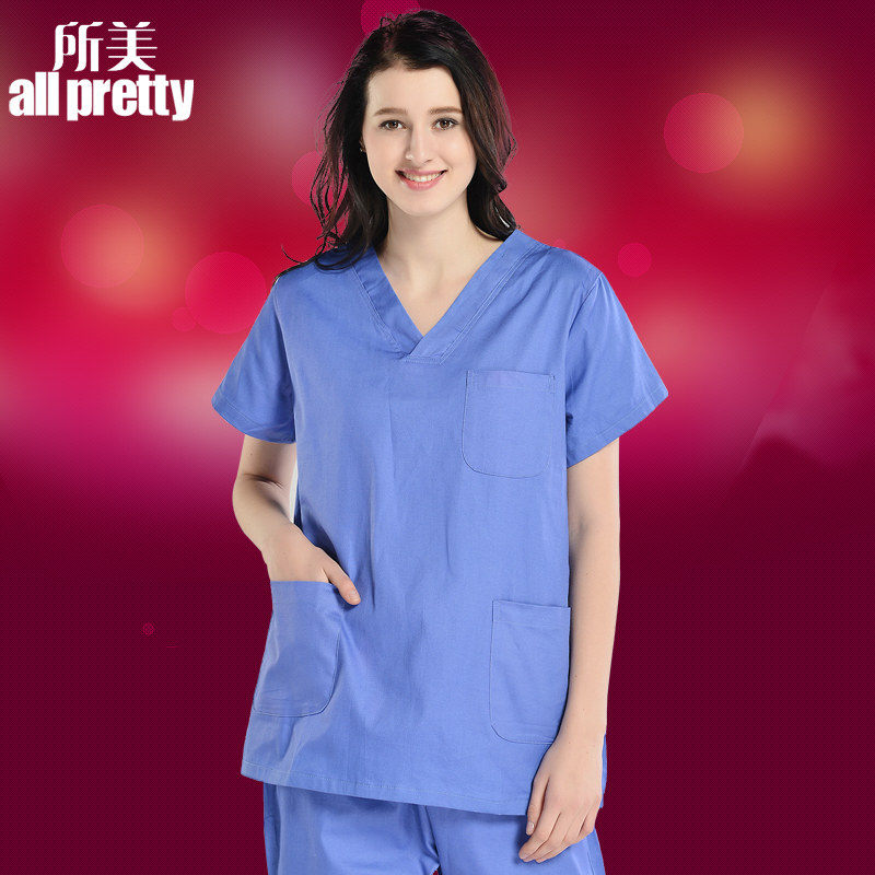 全棉紫色短袖套装护士手术服 所美医护制服