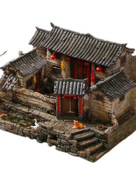 中国风微景观盆景造景禅意复古房屋花盆创意微缩建筑模型桌面摆件