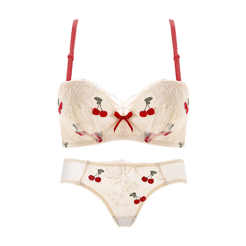 内女衣学生可爱无钢圈小胸聚拢内裤 多情猫文胸套装