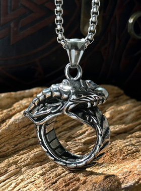 北欧维京吊坠项链钛钢蛇骨链男