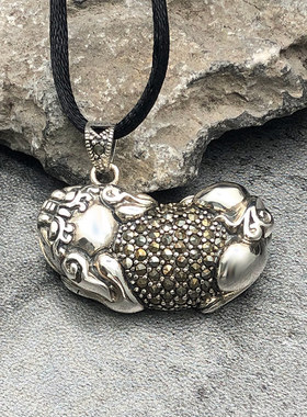 招财银吊坠纯银男貔貅转运复古