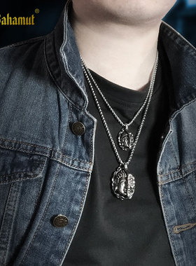 雕刻吊坠项链钛钢男国风毛衣链