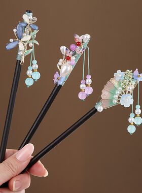 中国风木制流苏发簪汉服盘发