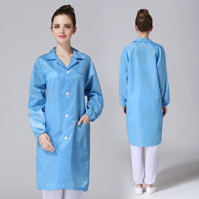 Men's and women's anti-static coat white stripe work clothes long sleeve button dust-proof clothes dust-free clothes protective clothes clean clothes