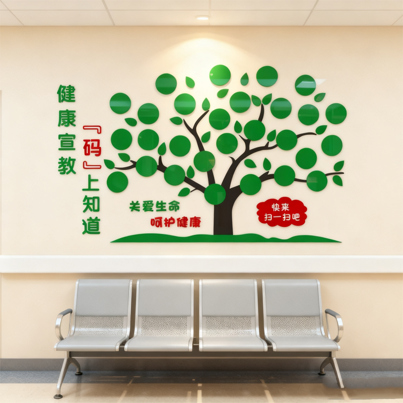 医院科室健康宣教树二维码文化墙设计门诊走廊护士站背景墙贴画3d,淘宝优惠券,粉丝福利购,淘宝优惠卷