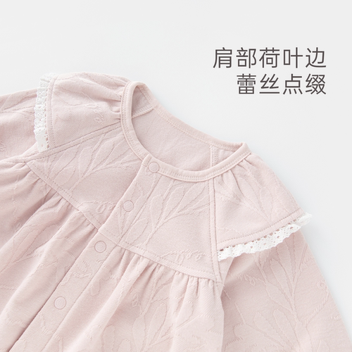乖奇熊春秋季女宝宝抓绒连体衣婴儿居家保暖可爱哈衣弹力爬服春装 - 图2
