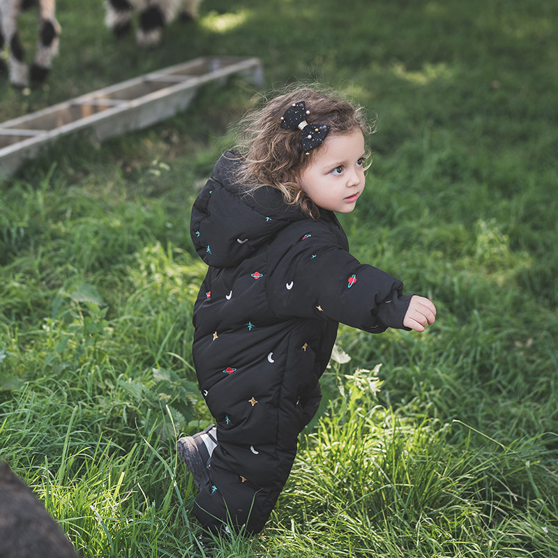 婴幼儿三防羽绒服连体哈衣冬季宝宝加厚保暖鸭绒连帽外出爬服黑色,淘宝优惠券,粉丝福利购,淘宝优惠卷