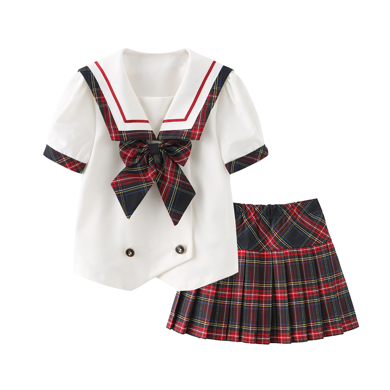 女童学院风套装夏装英伦风儿童班服小学生校服两件套短袖百褶裙