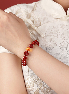 原矿晶体朱砂本命佛三合六合手串