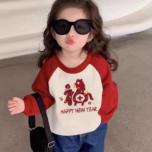 过年大红色亲子装卫衣加绒独特母女母子装婴儿百天周岁拍照爬爬服 - 图3