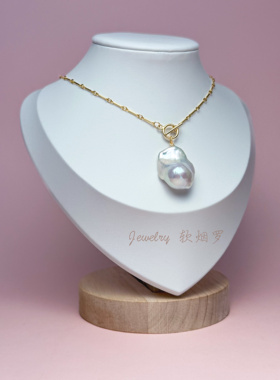 巴洛克珍珠吊坠黄金项链OT扣