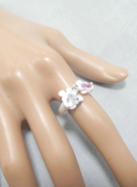 女亚银清新花朵爱心几何戒指指环