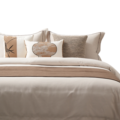 新中式新古典样板房展厅床品 宋式美学高端软装桔色系 床上用品 - 图3