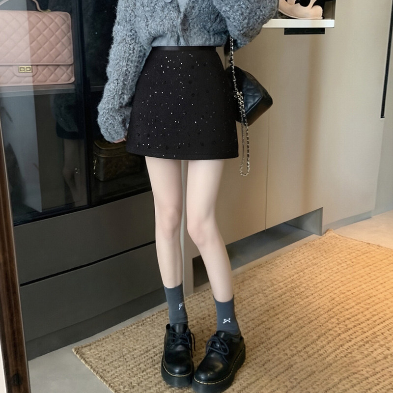 乡美媚重工亮片毛呢半身裙女秋冬A字短裙小香风包臀显瘦裙子,淘宝优惠券,粉丝福利购,淘宝优惠卷