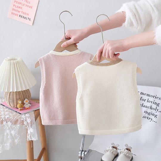 韩版童装女童针织马甲春秋装新款洋气可爱假两件无袖背心儿童毛衣