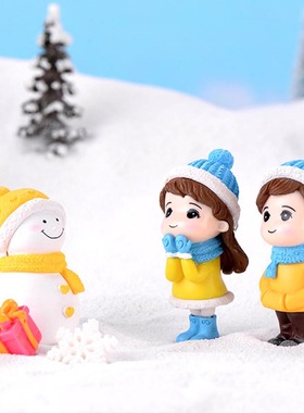 盆栽手工雪景可爱风情侣小摆件