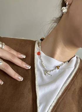 小鸟与果实项炼 原创小众设计师个性覆古串珠吊坠锁骨炼