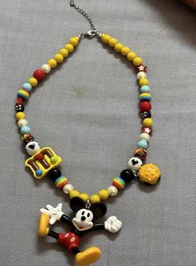 小众原创米奇汉堡美式项链卡通米老鼠多巴胺串珠锁骨配饰女