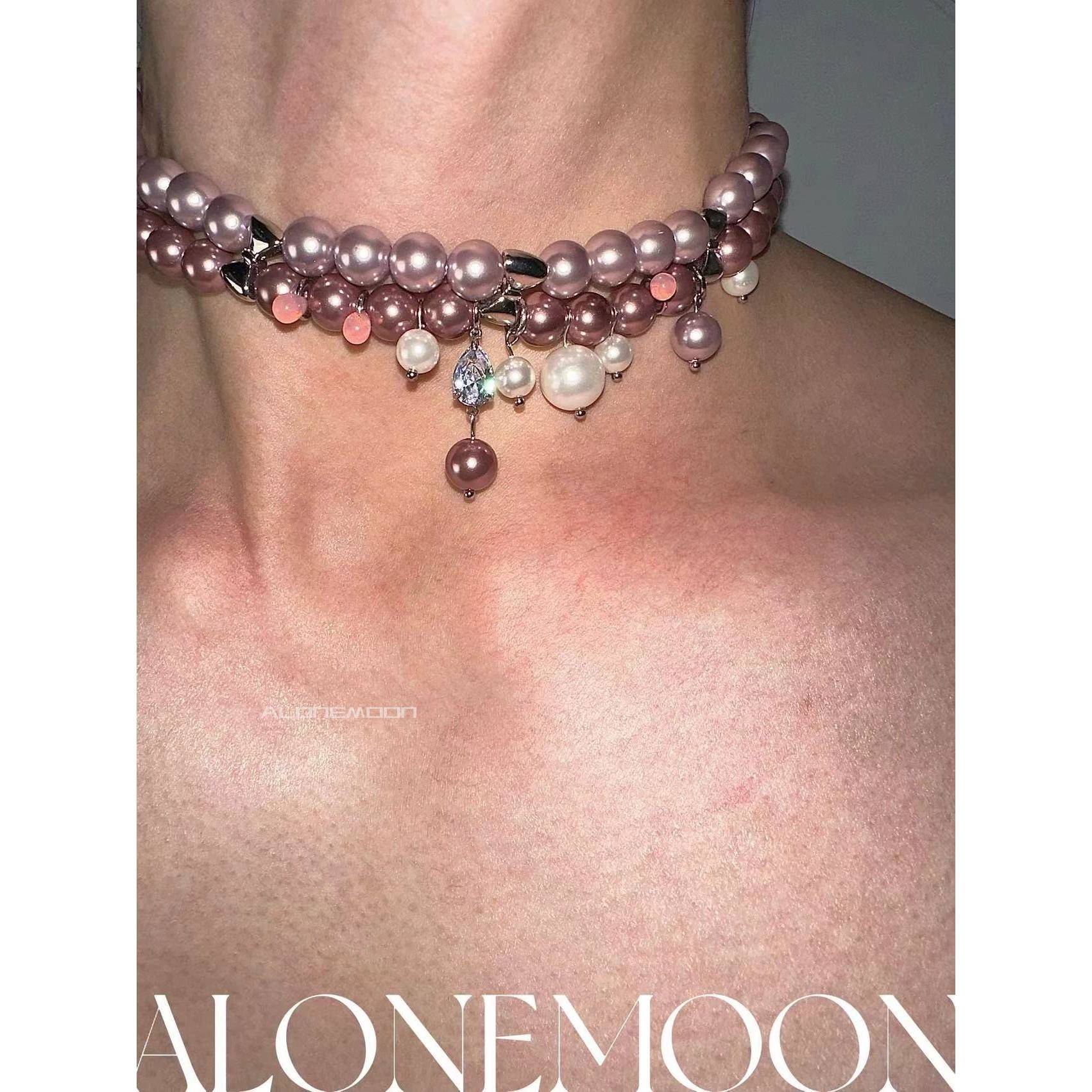 原创设计 粉紫珍珠钛钢项炼choker - 图1
