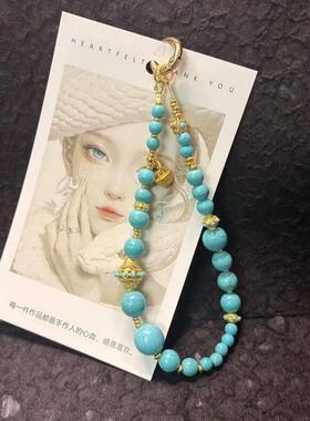 吸财开运绿色石手机串珠挂件高保色手机挂绳钥匙挂饰