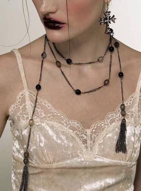 夏日覆古围脖式流苏水晶缠绕项炼多层戴毛衣炼 炼 小众轻奢