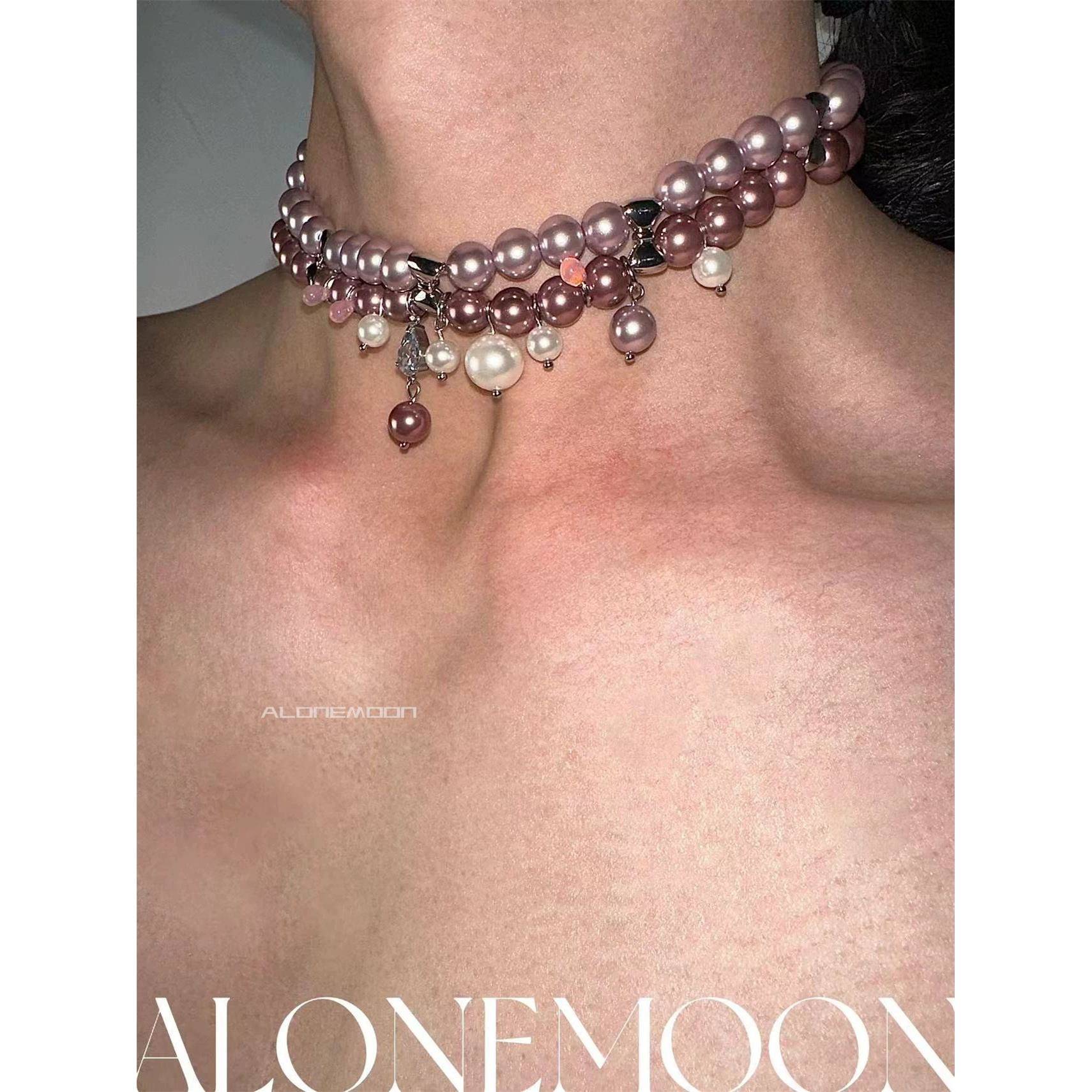 原创设计 粉紫珍珠钛钢项炼choker - 图0
